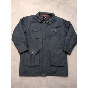 VTG Lands End Flannel Lined Chore Coat Mens L Green Full Zip Work Outdoor